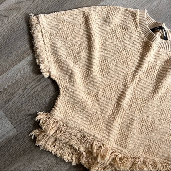 Zara Fringe Boxy Top Tan Boho - Picture 4 of 9